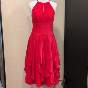 JJ’s House Red Halter Chiffon Cocktail Dress – XS/S Fit (NWOT)